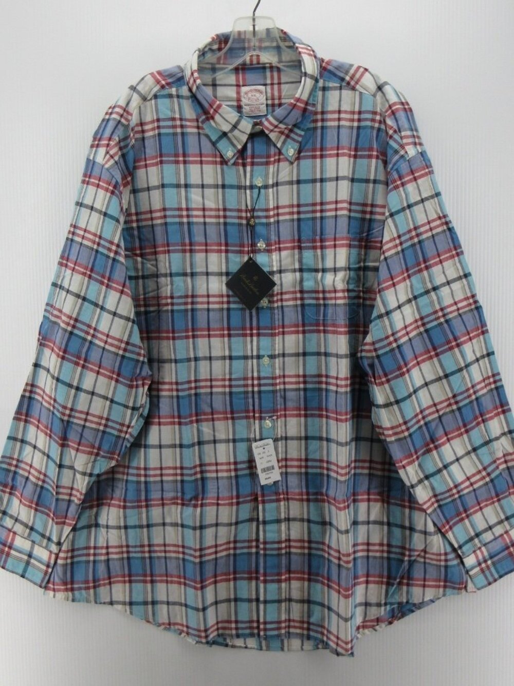 Brooks Brothers Red, Blue and White Plaid Button-Down Shirt